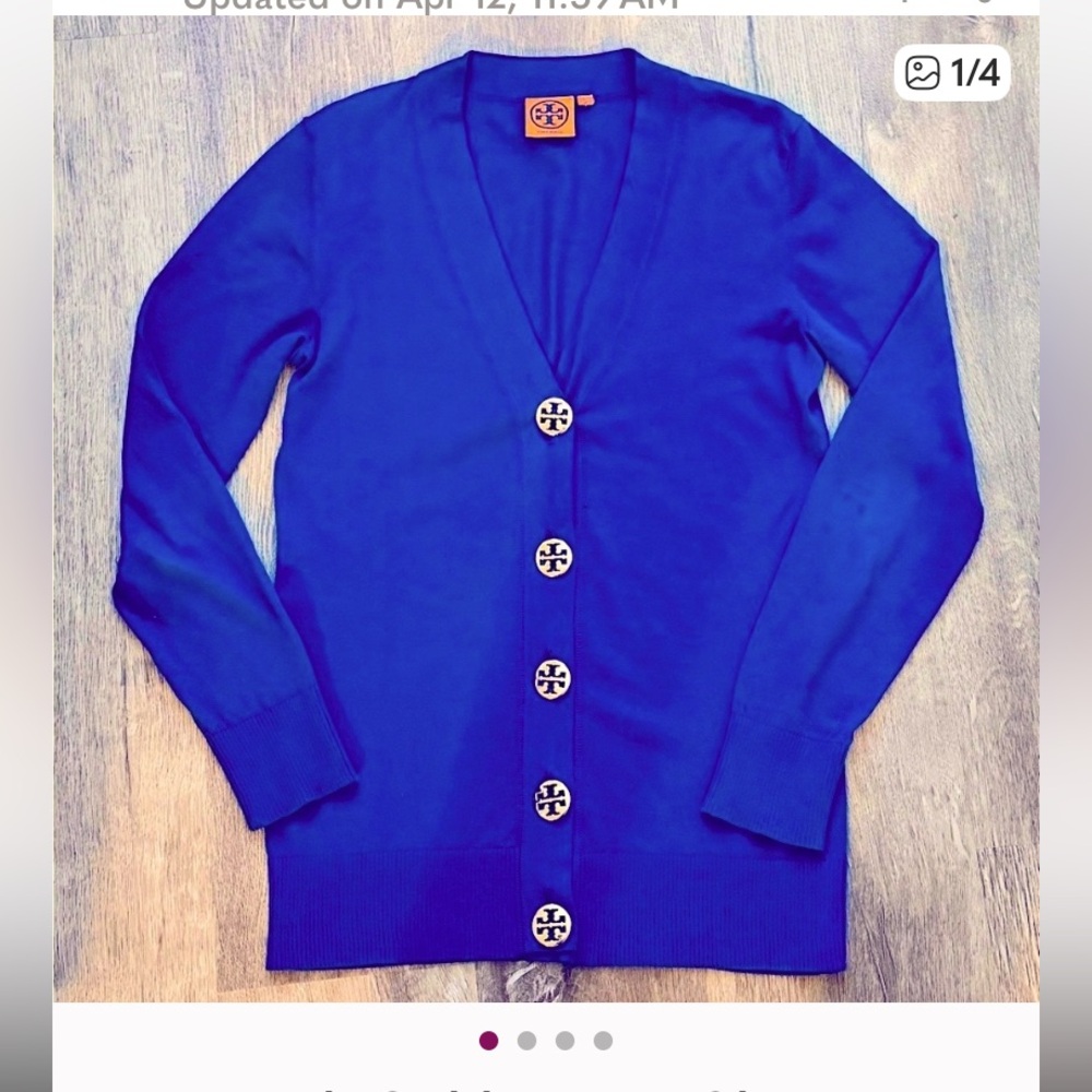 Tory Burch Royal Blue Cardigan with Gold Buttons 100% Cotton- Sz. M